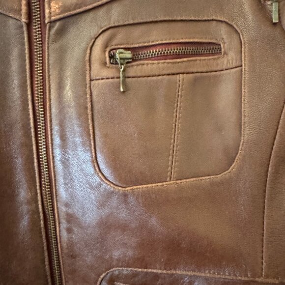 Vintage Brown Leather Jacket with Zippers - Picture 3 of 6